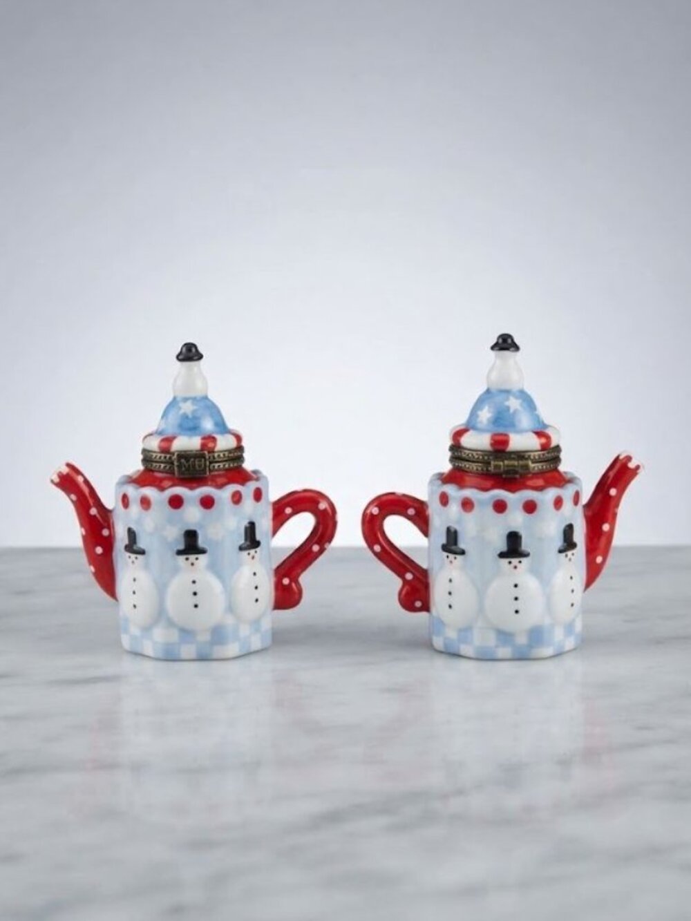 Mary Engelbreit Mini Teapot Trinket Box Christmas/SNOWMAN/WINTER - Hinged